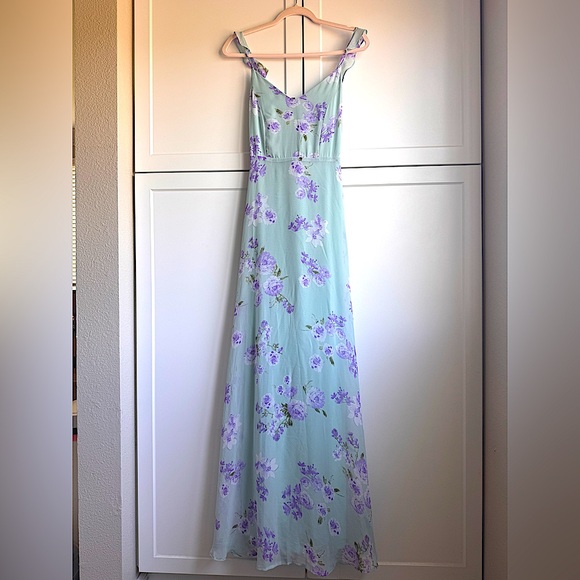 Lulu’s Mint Green Floral Spaghetti Strap Maxi Dress Size M Wedding, Party, Prom - Picture 5 of 12